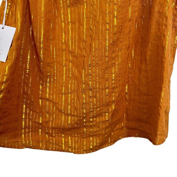LC Lauren Conrad Women SZ S Mustard Gold Striped Top Blouse Tie V Neck Pullover - Picture 12 of 13